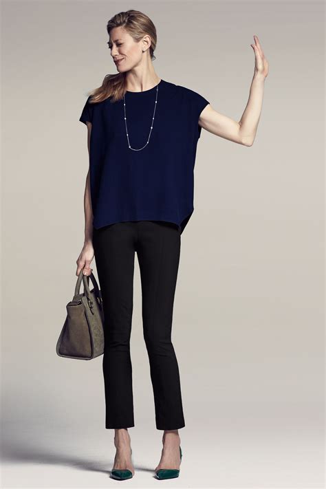 navy top black pants